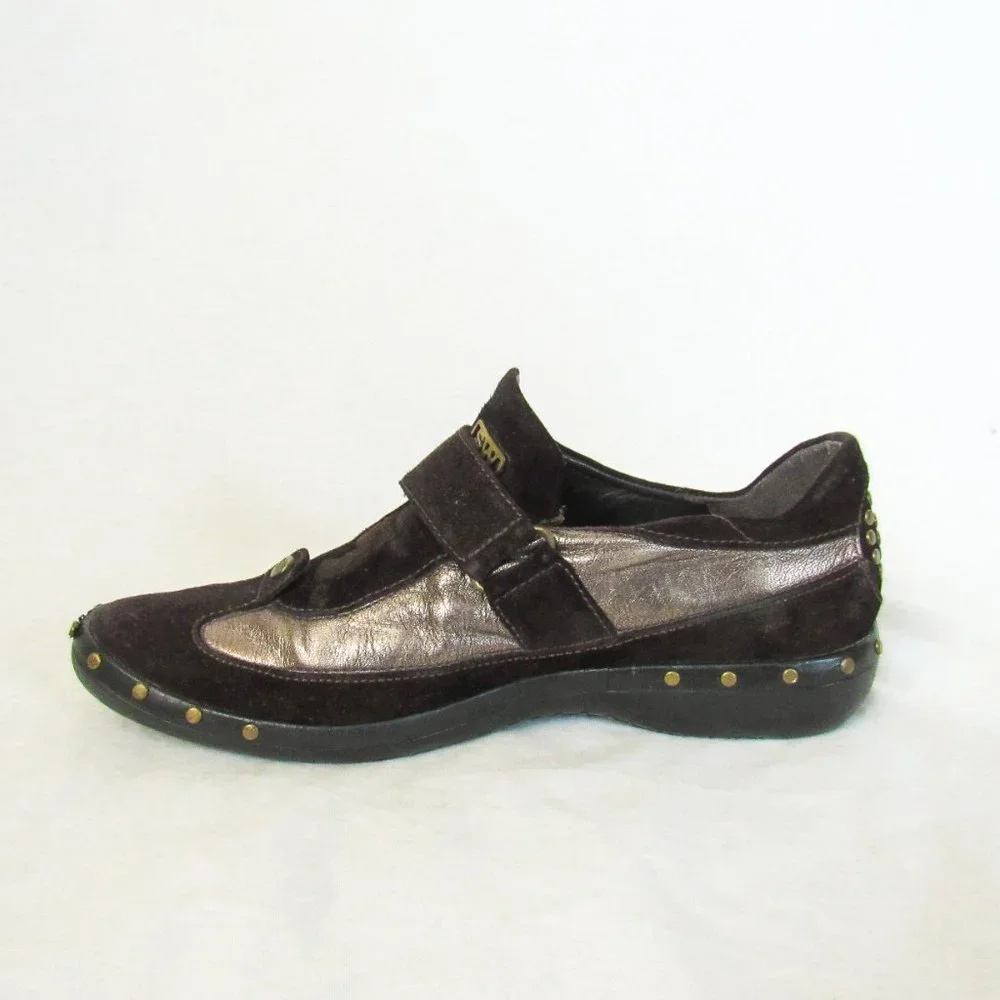 STUART WEITZMAN Metallic Suede Leather Sneakers Brown Suede Studded~MSRP $375 - Picture 3 of 15